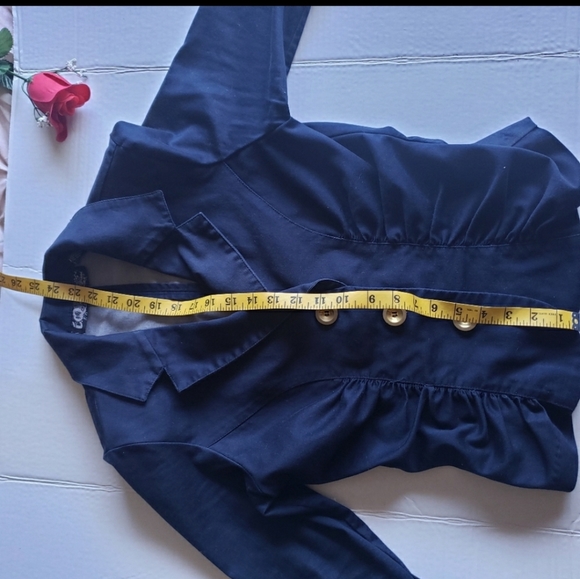 Navy Blue and Gold I.Q. Authentic Brand Button Blazer size Small - Picture 10 of 16